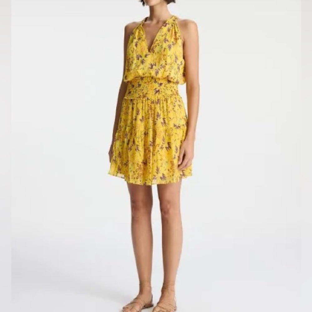 A.L.C. Courtney Silk Mini Dress in a yellow floral print